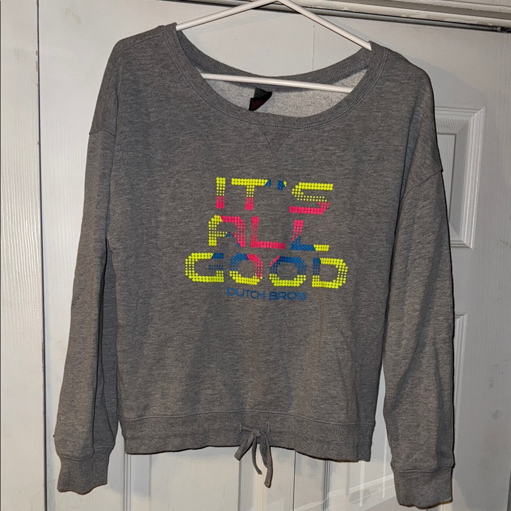 Dutch Bros Gray Sweatshirt with Colorful Print